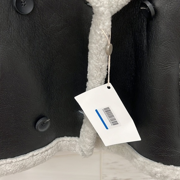 Muubaa London | NWT Black Leather Finish Button Front Shearling Jacket - Sz UK12 - Picture 9 of 12